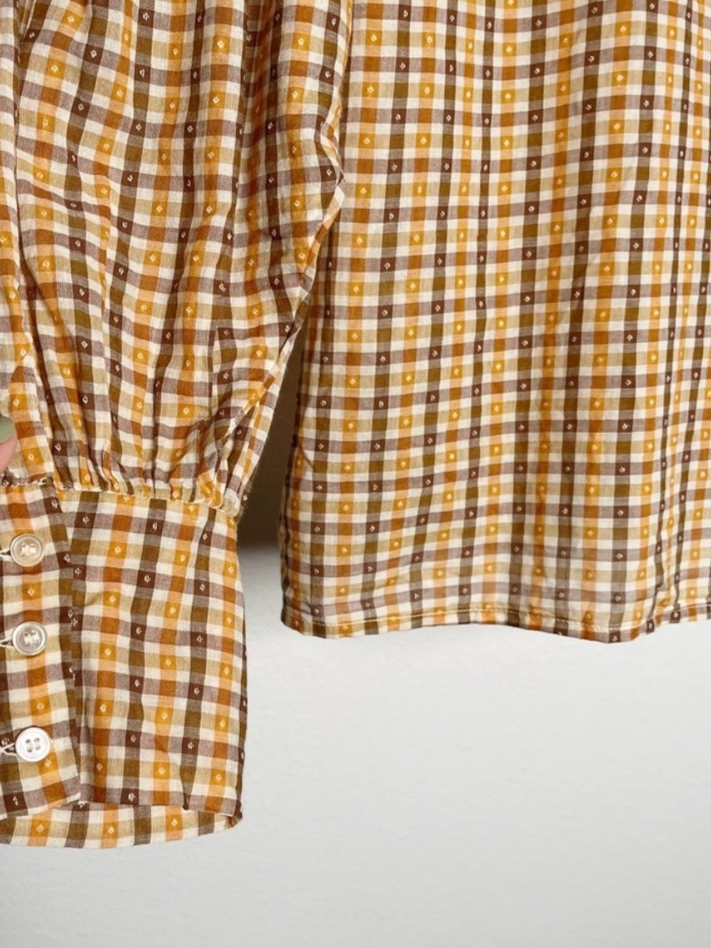 Doen Scarlet Orange Meringue Plaid Buttoned Peasant Cottagecore Top - Picture 8 of 9